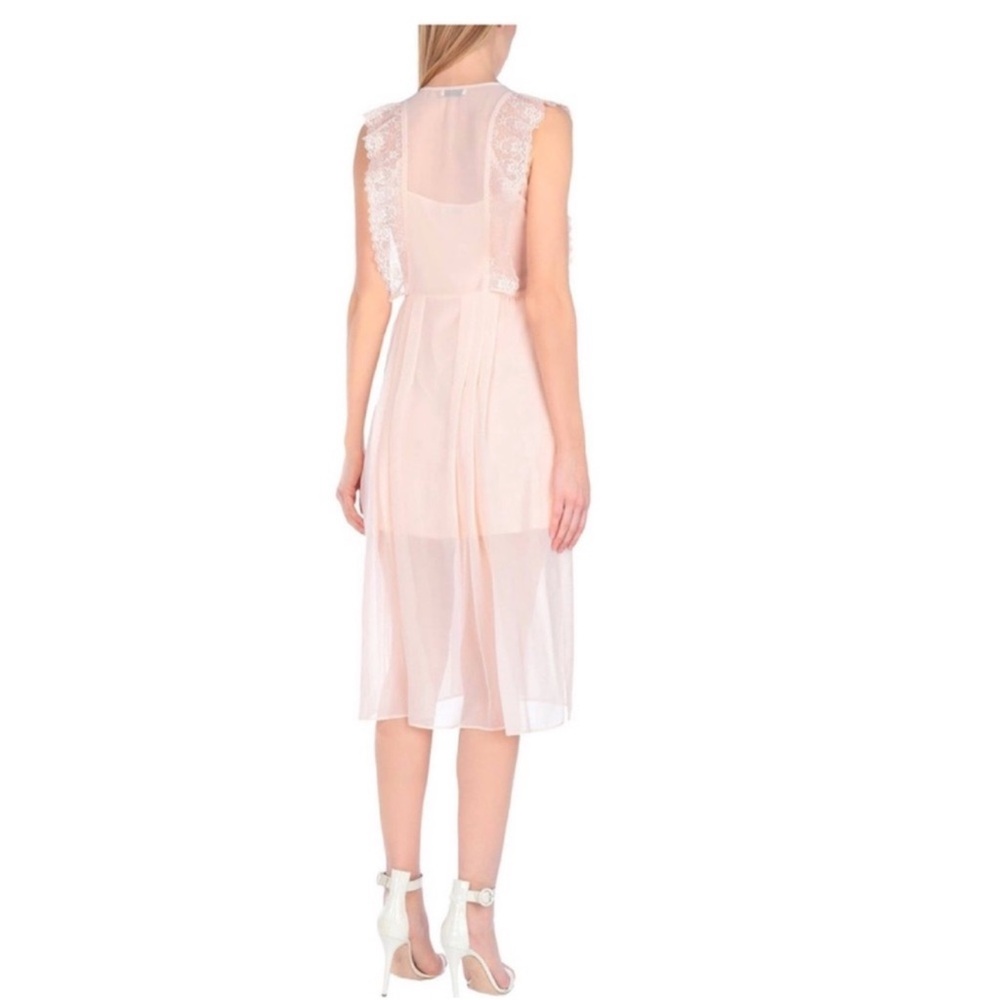 New! SANDRO Paris Pleated Lace Sheer Midi Dress in Peach Pink - Picture 3 of 10